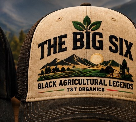 Tan Land to Legacy cap concept with a dark brim, mountains and cultivated fields.