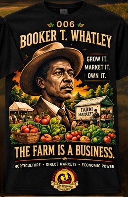 Number 006 T-shirt concept labeled Booker T. Whatley and The Farm Is a Business.