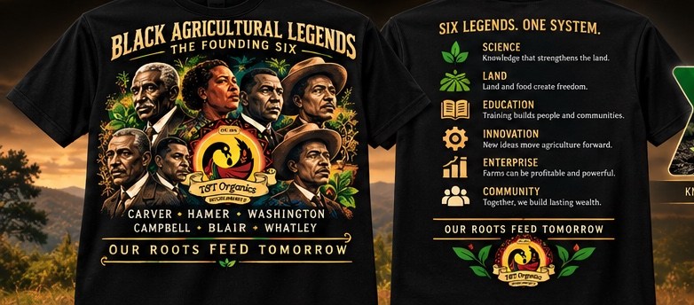 Founding Six collector T-shirt concept shown from the front and back.