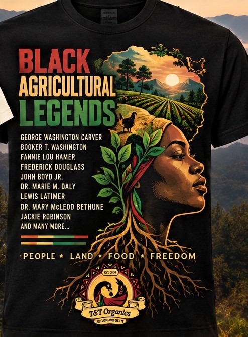 Strength and Future T-shirt concept with heritage-colored lettering, a profile illustration and roots.